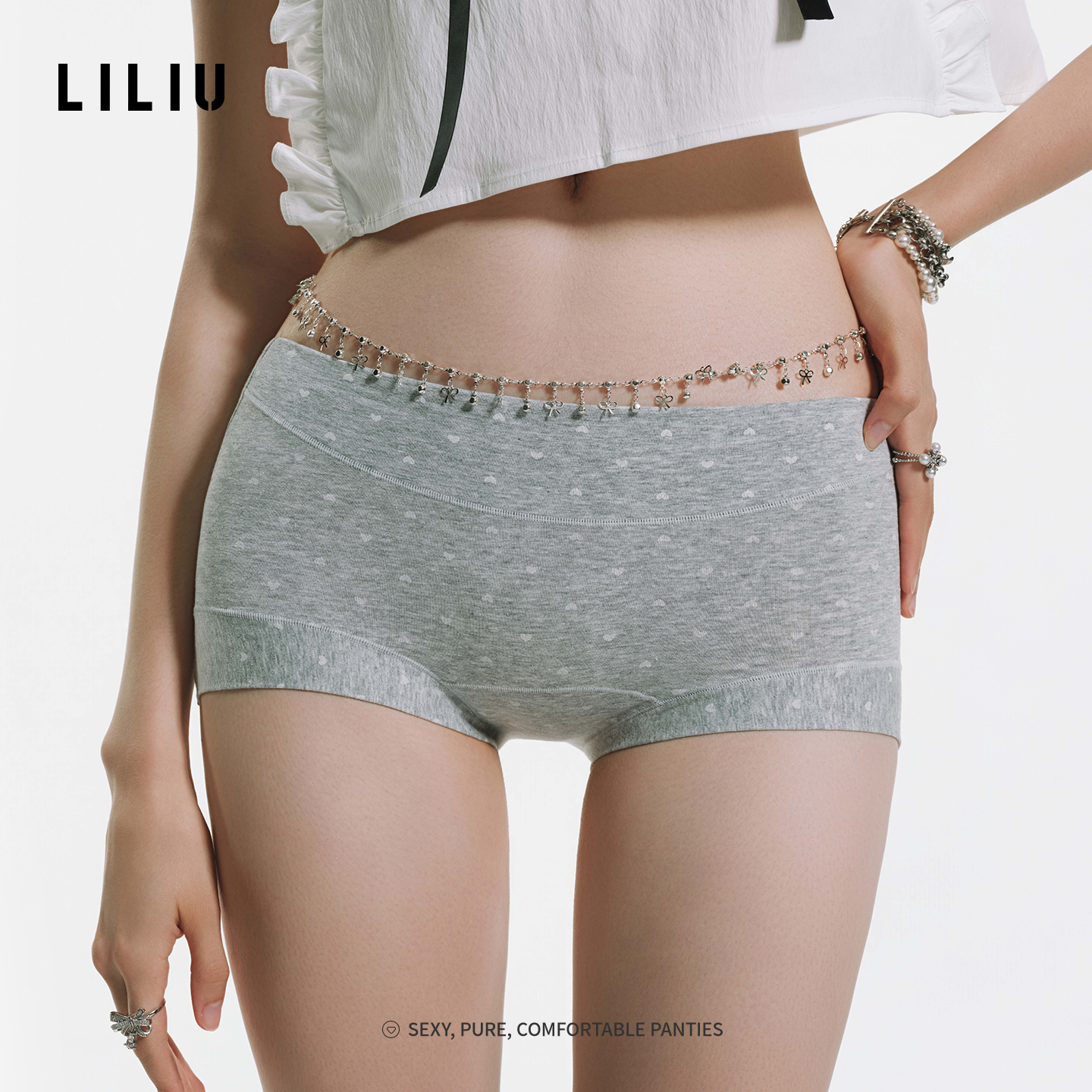 LILIU|静感简适系列·印花平角内裤女10A抗菌加长裆四角短裤女士