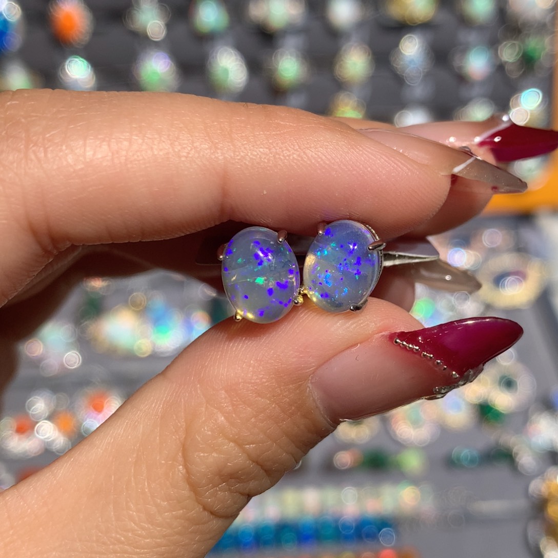 欧泊银S925镶嵌欧泊耳饰y