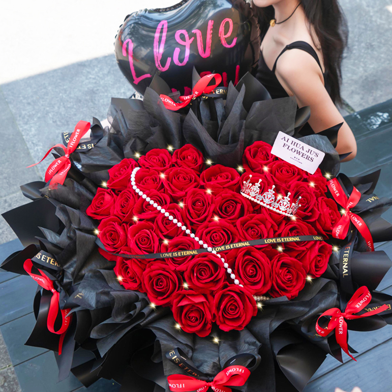 【满心欢喜❤】33枝红玫瑰鲜花送女友生日礼物求婚表白❤订婚花束同城