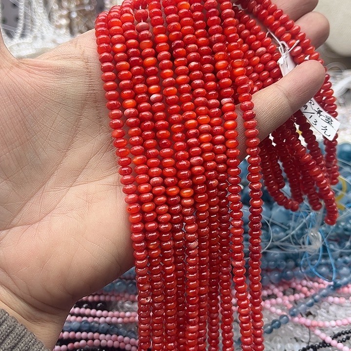 玛瑙/玉髓未镶嵌珠宝半成品一条5/3mm左右血贝算盘珠