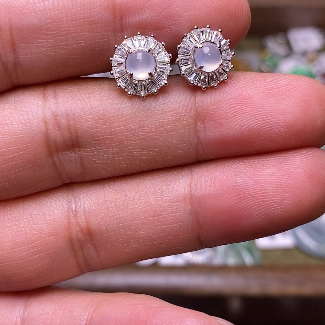 夏***日翡翠银S925镶嵌耳饰蛋面耳钉