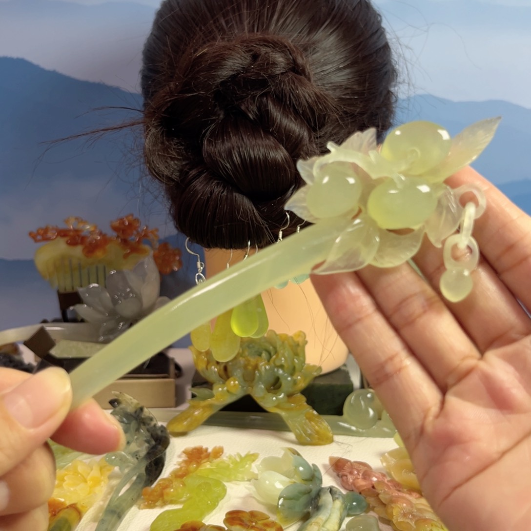 眼***辰蛇纹石玉合金发饰