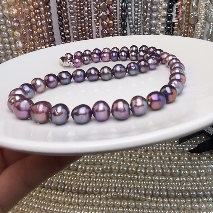 未镶嵌淡水珍珠颈饰牛油果紫珠9-10