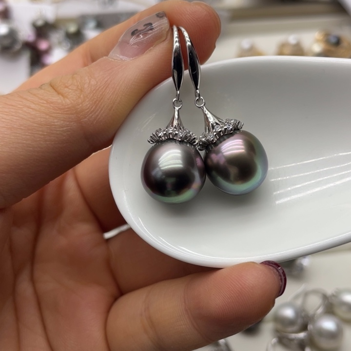 海水珍珠耳饰银S925镶嵌