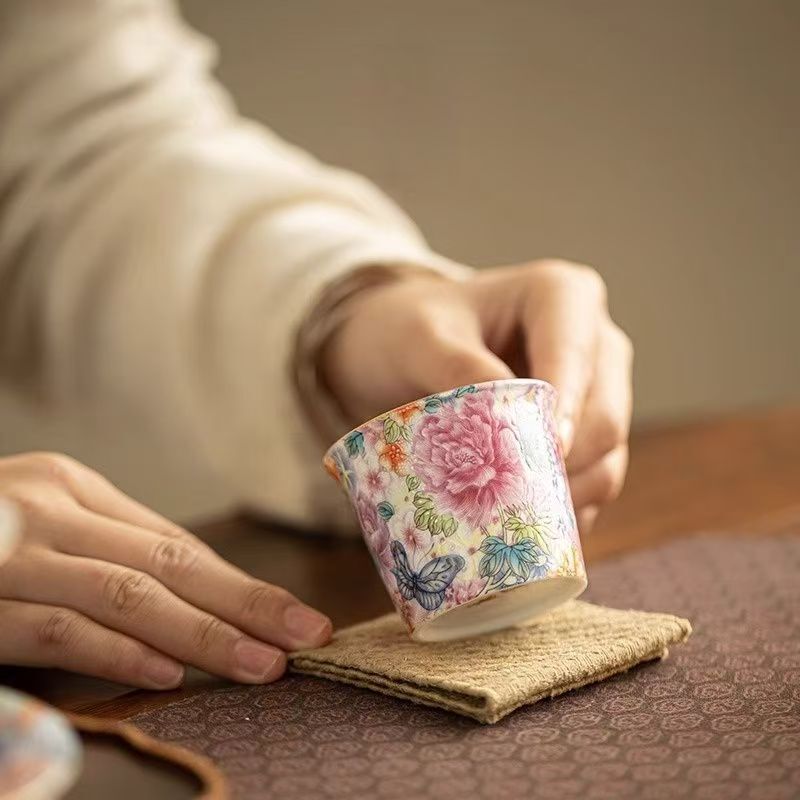 万花珐琅彩蝶恋花茶杯主人杯w0344