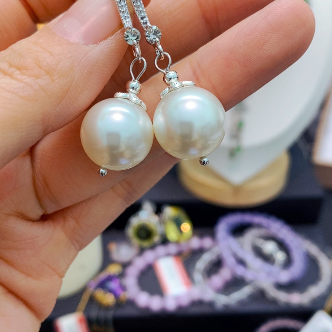 银S925镶嵌淡水珍珠耳饰