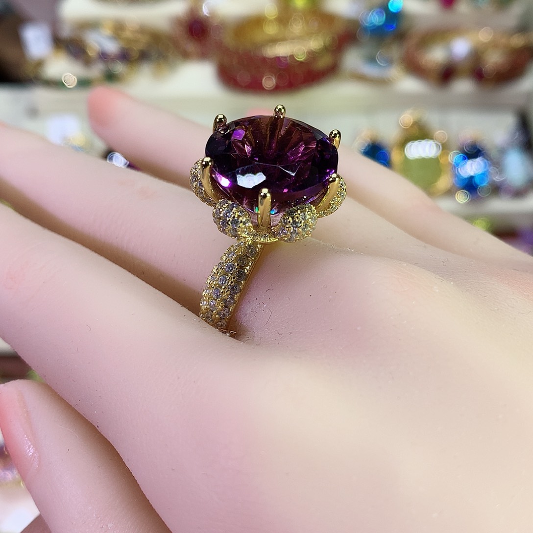 紫晶戒指银S925镀金镶嵌