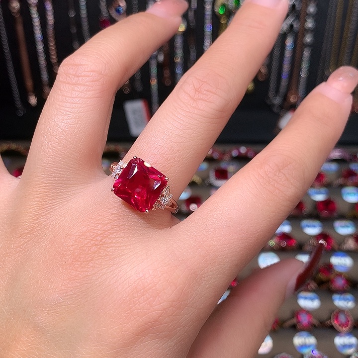 红宝石戒指银S925镶嵌10玫瑰金