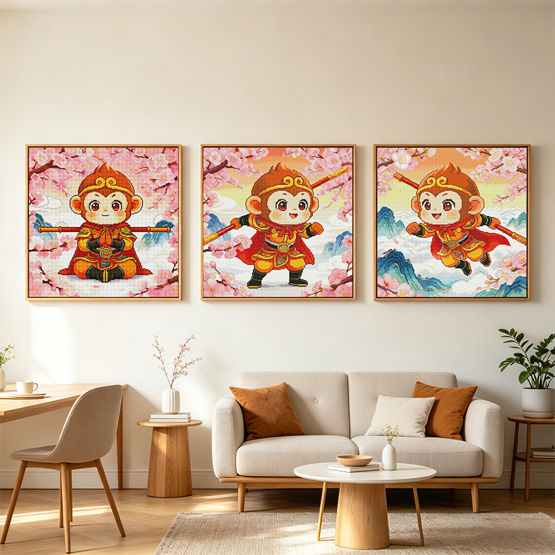 【莱卡丝光棉布】88062/88083/88084孙悟空十字绣大格60x60cm卡通画