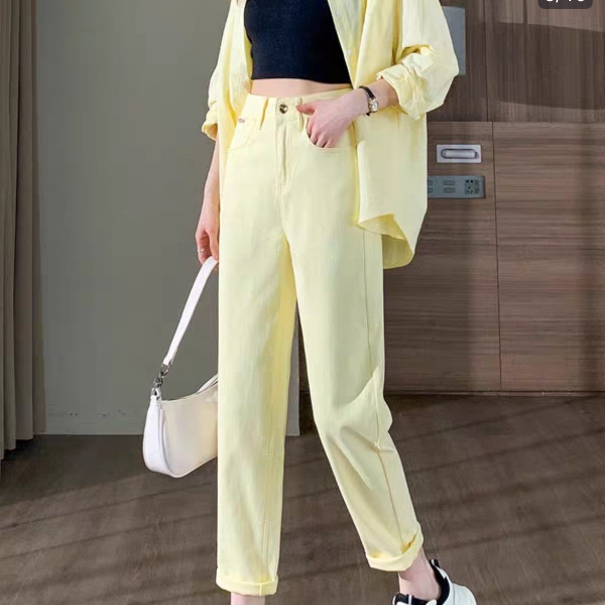 6581黄色哈伦牛仔裤夏薄2025新款高腰宽松设计感小个子萝卜老爹裤