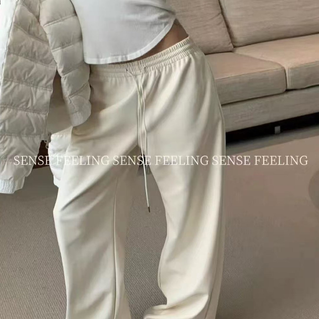 SENSE正版新款 奶白色松紧腰博主风皮裤女