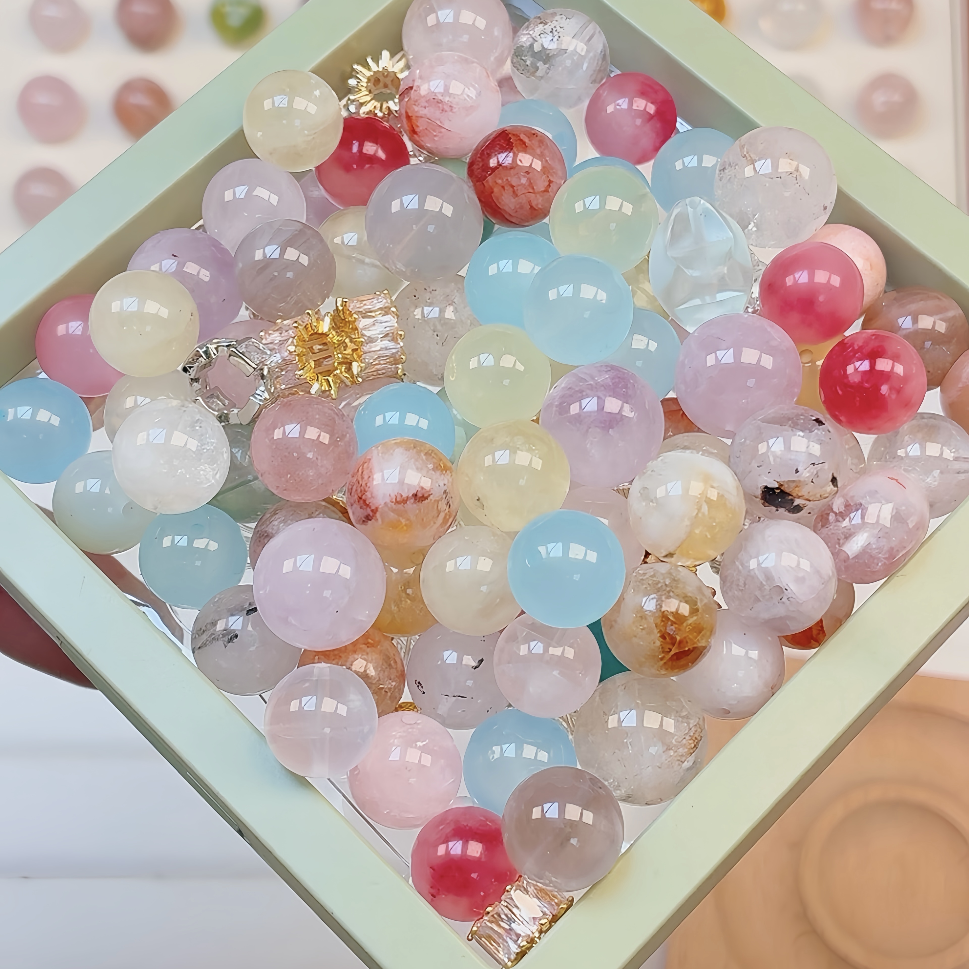 天然无优化水晶多宝玉石玛瑙大珠子散珠串