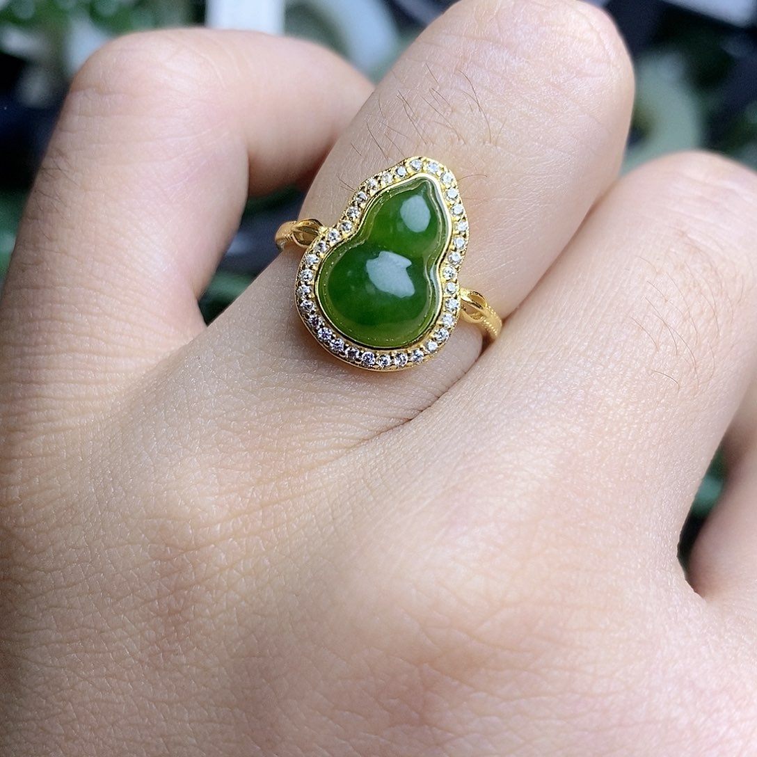 和田玉（碧玉）戒指银S925镶嵌