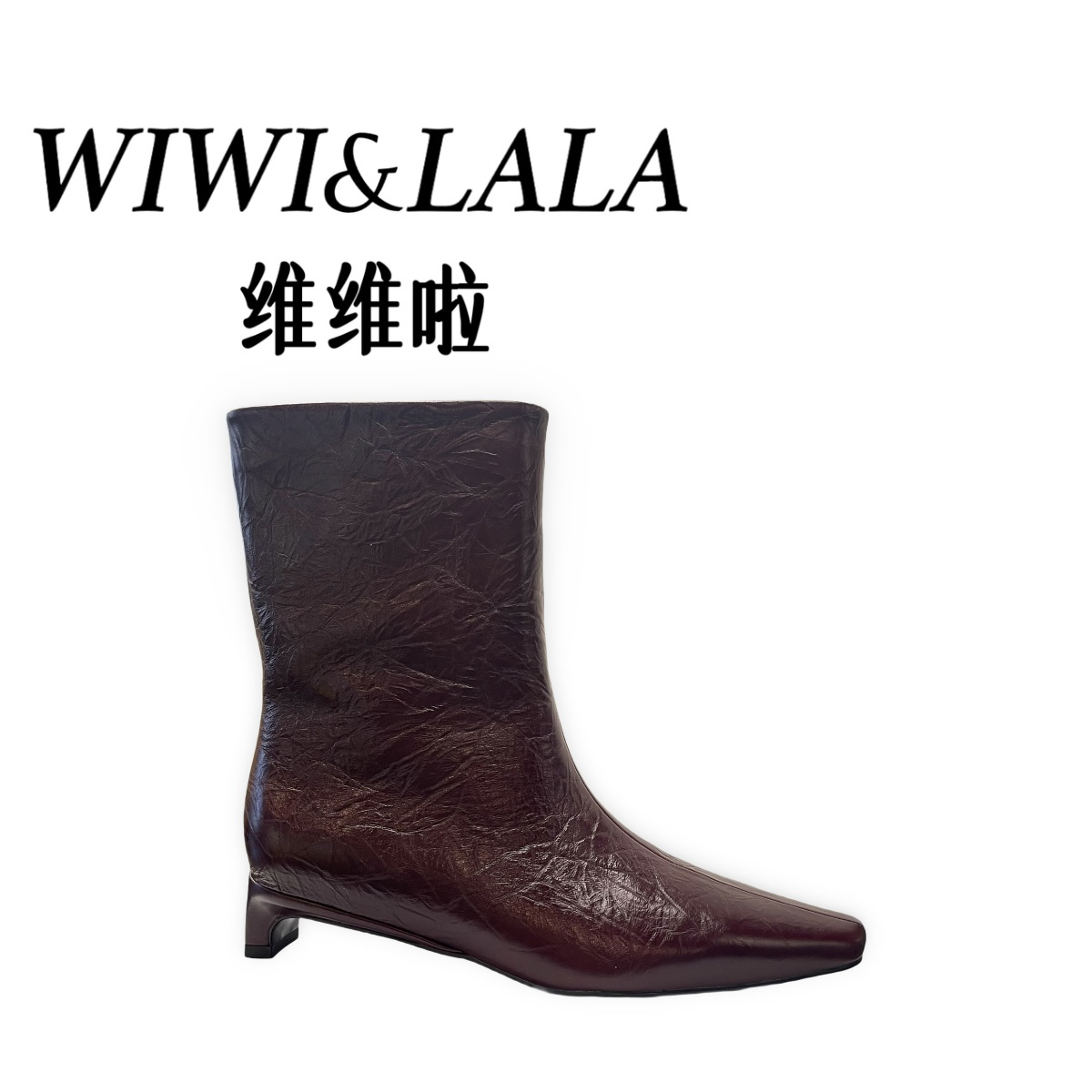 【维维啦】AW25秋款手抓吗牛皮中靴小跟斜方头短靴9103-0801