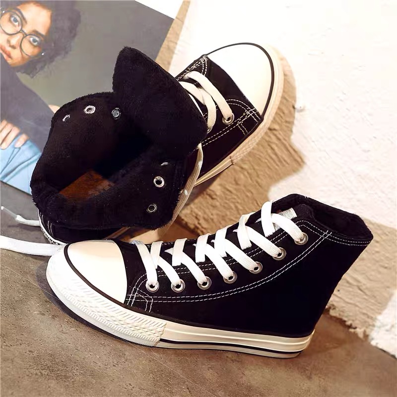 通用高帮板鞋秋冬厚底系带潮流休闲鞋帆布鞋运动鞋758