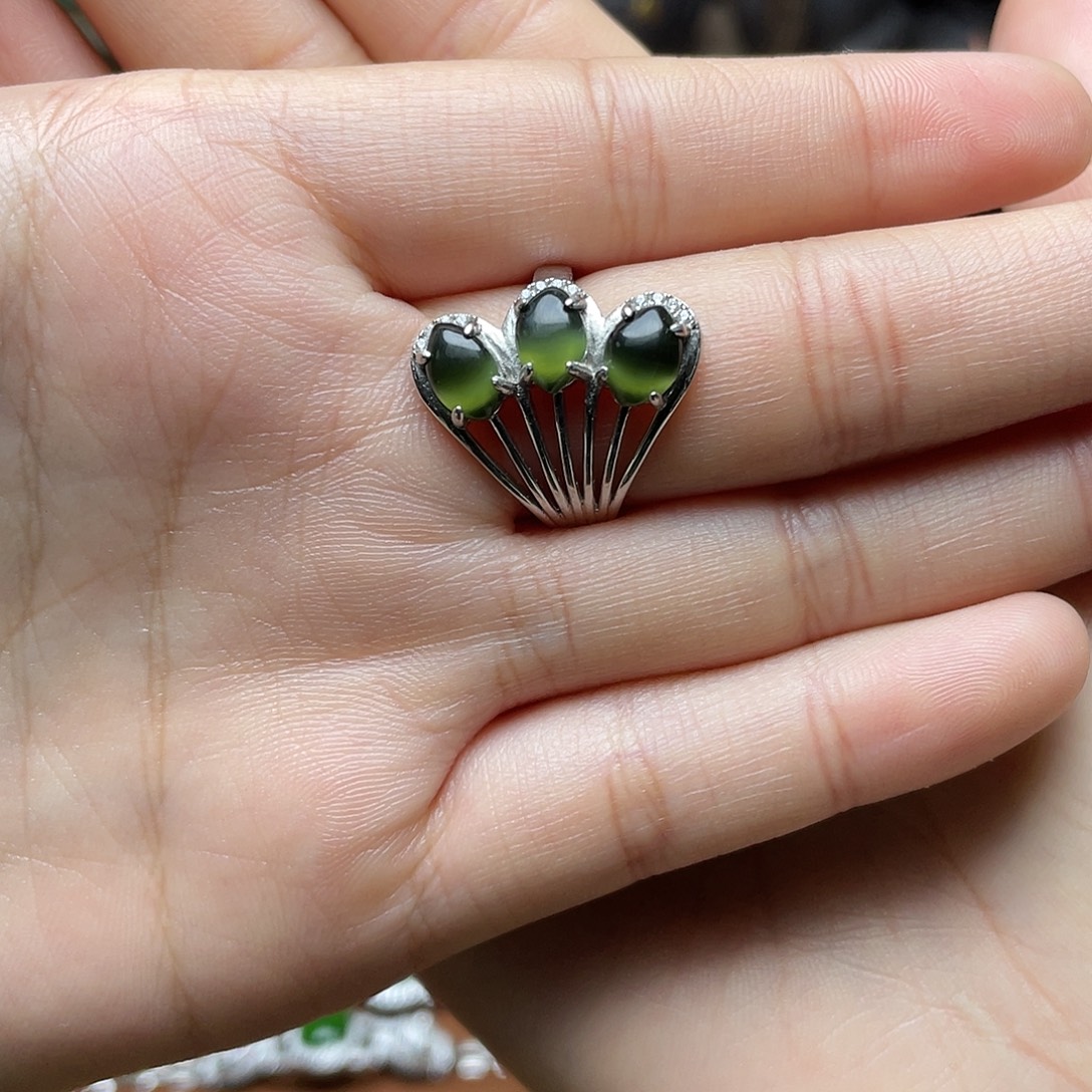 和田玉（碧玉）银S925镶嵌吊坠(赠链)戒指