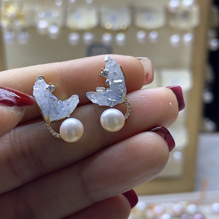 淡水珍珠耳饰银S925镶嵌