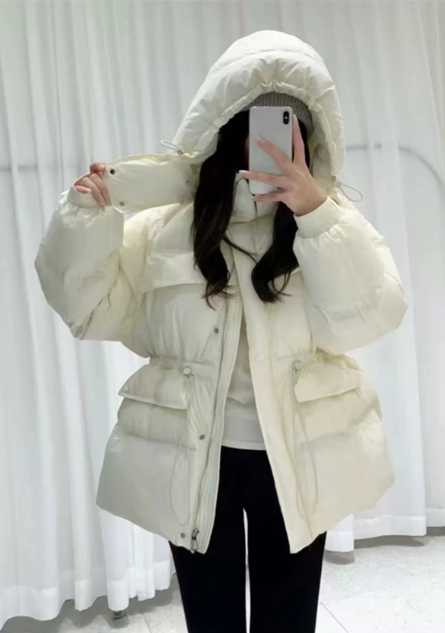 【千贝斯】2025新款羽绒服短款收腰潮流加厚韩版保暖女装白色宽松F