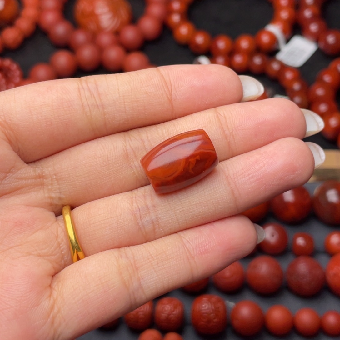 *****南红玛瑙未镶嵌手串Y12.5mm牛血火焰桶珠