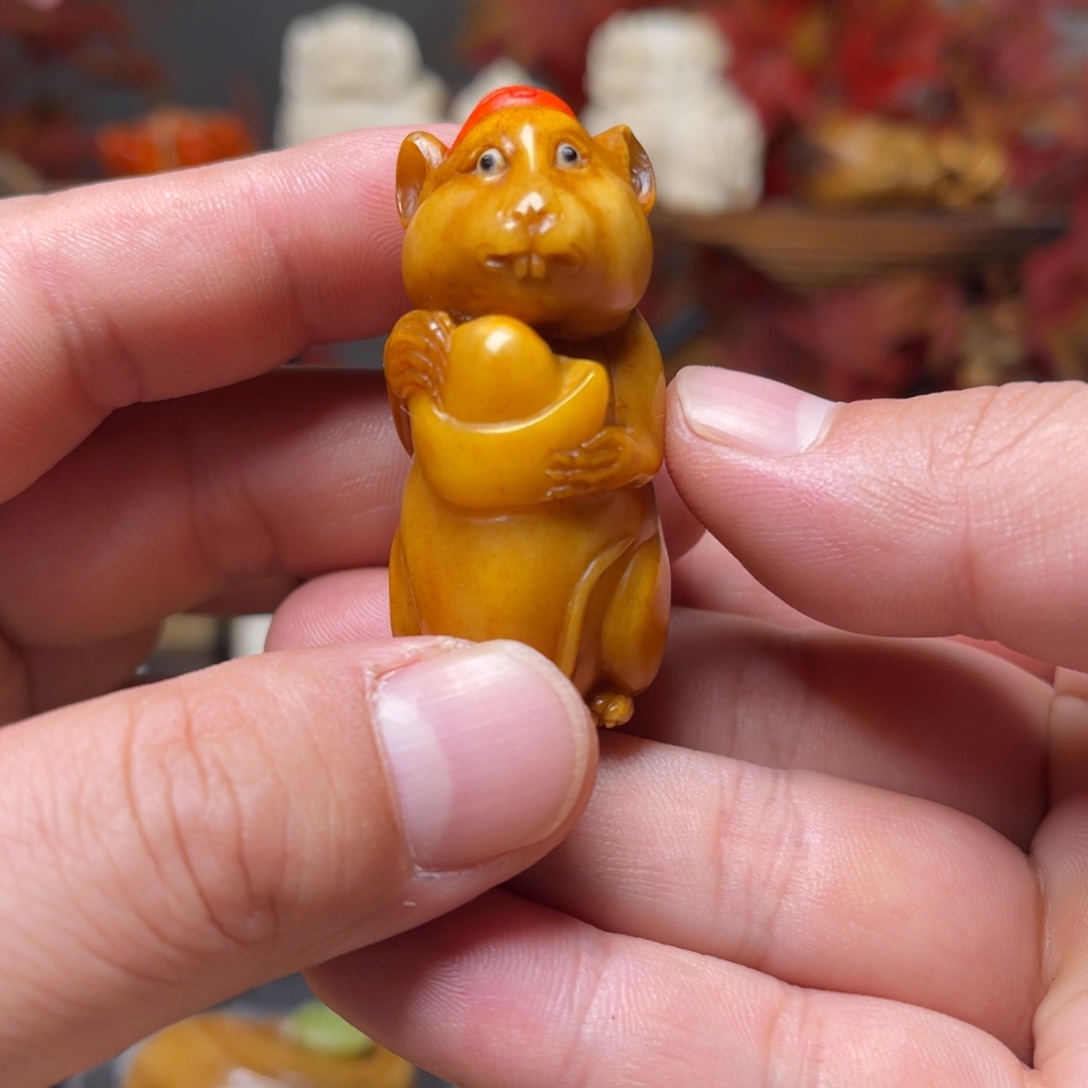 桃***风把件鹿骨代代数钱手把件