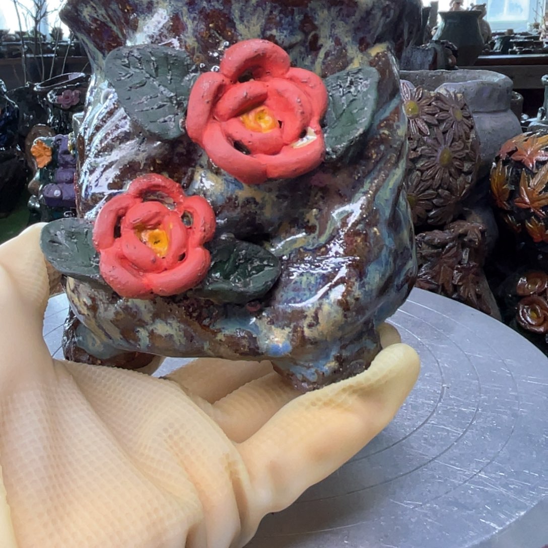 红陶粗砂陶瓷花盆