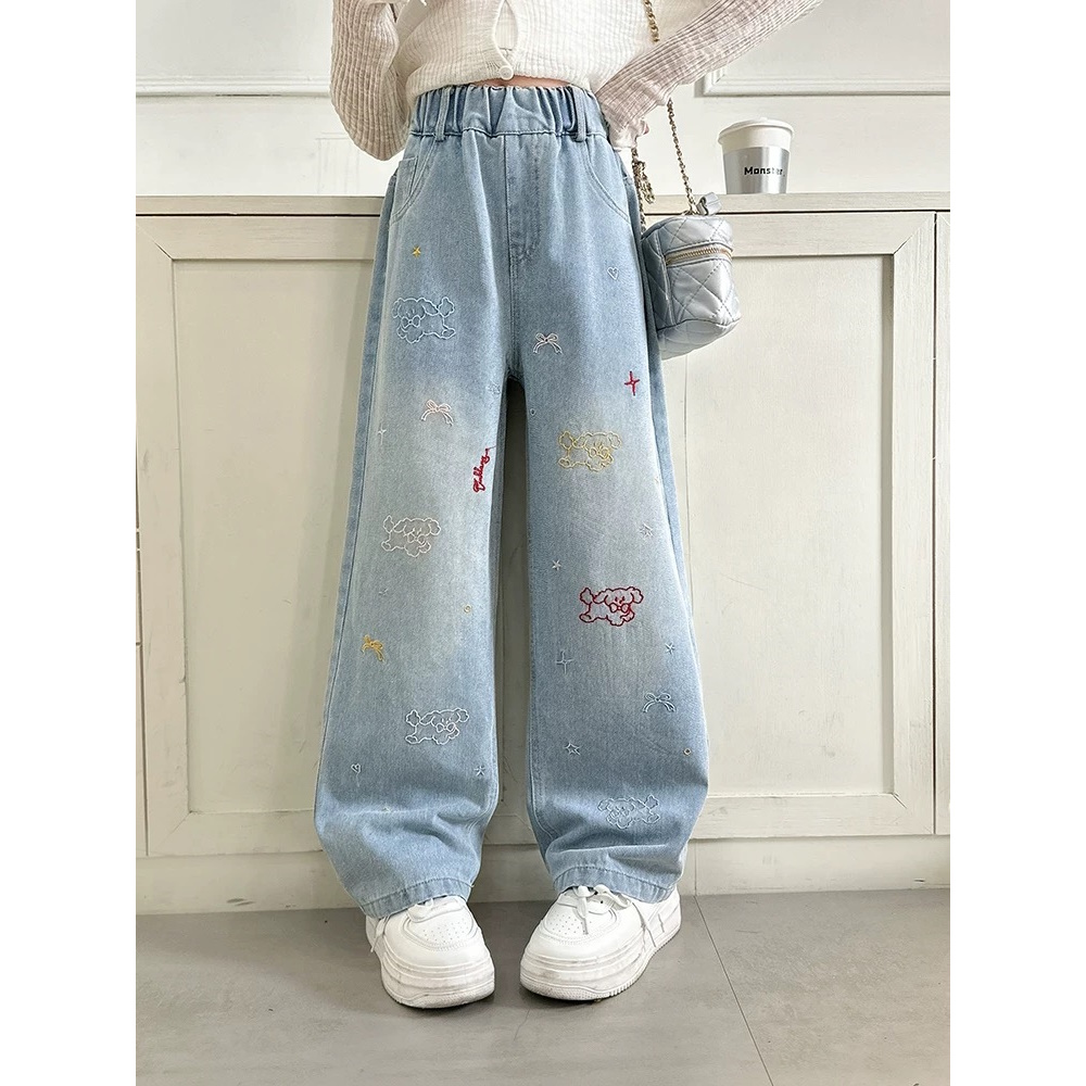 【断码清货】2025夏洋气线条小狗刺绣薄款直筒牛仔裤 D502 502 M