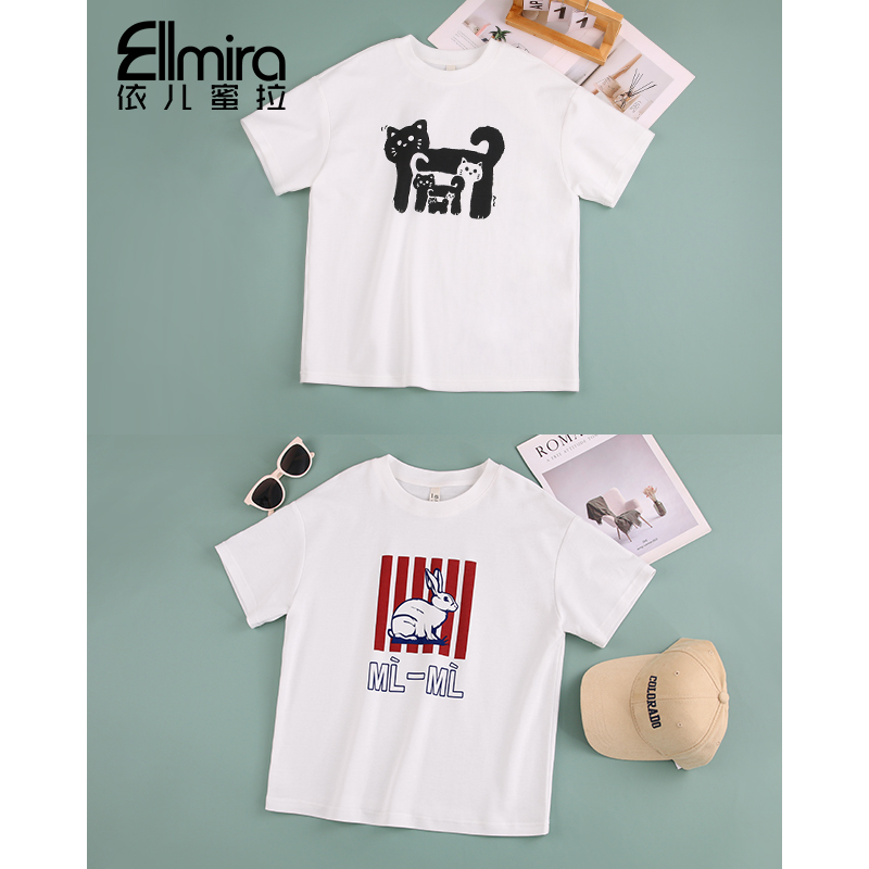 9232女童短袖t恤夏季上衣宽松圆领白色百搭2025新款大童洋气