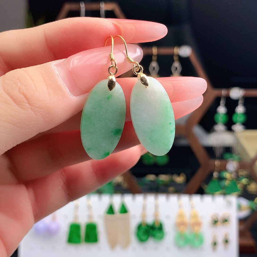 翡翠耳饰银S925镶嵌耳饰