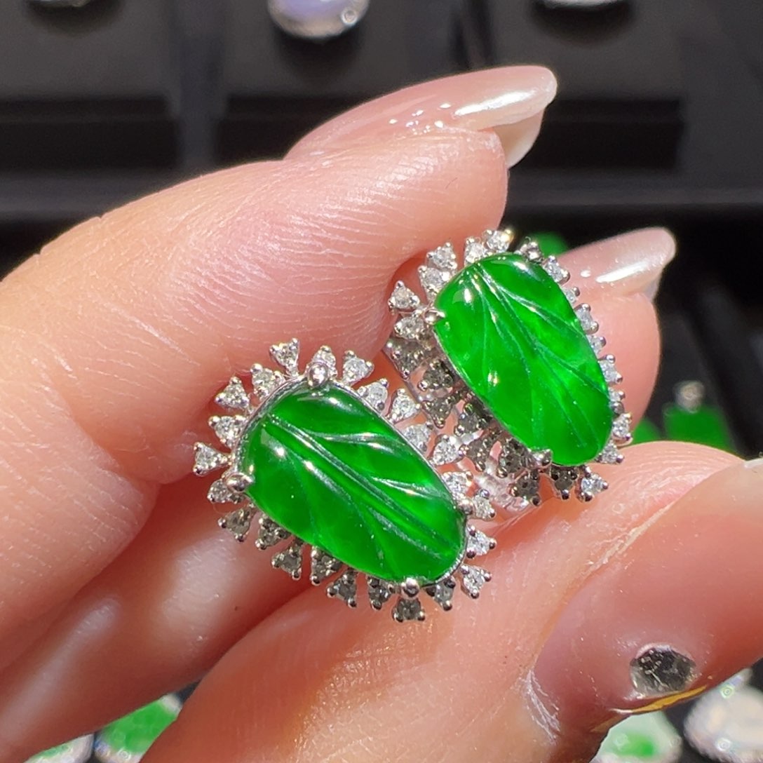 翡翠耳饰18K金镶嵌收到货48小时鉴赏期