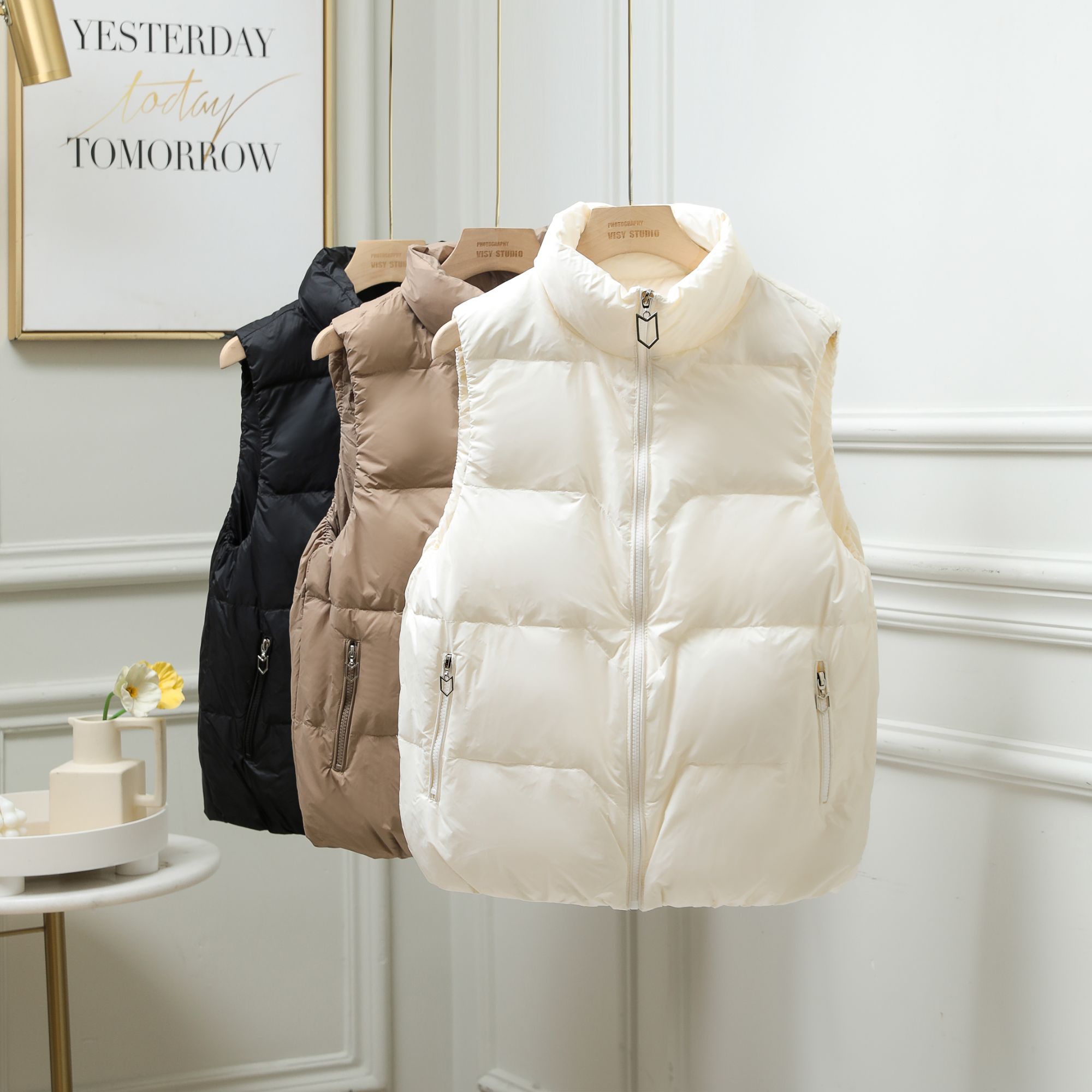 2025新品白鸭绒女立领通勤风马夹时尚拉链马甲薄款春秋冬常规款