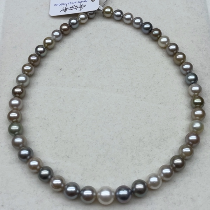 项链未镶嵌海水珍珠浅色混彩莫兰迪8-10.5