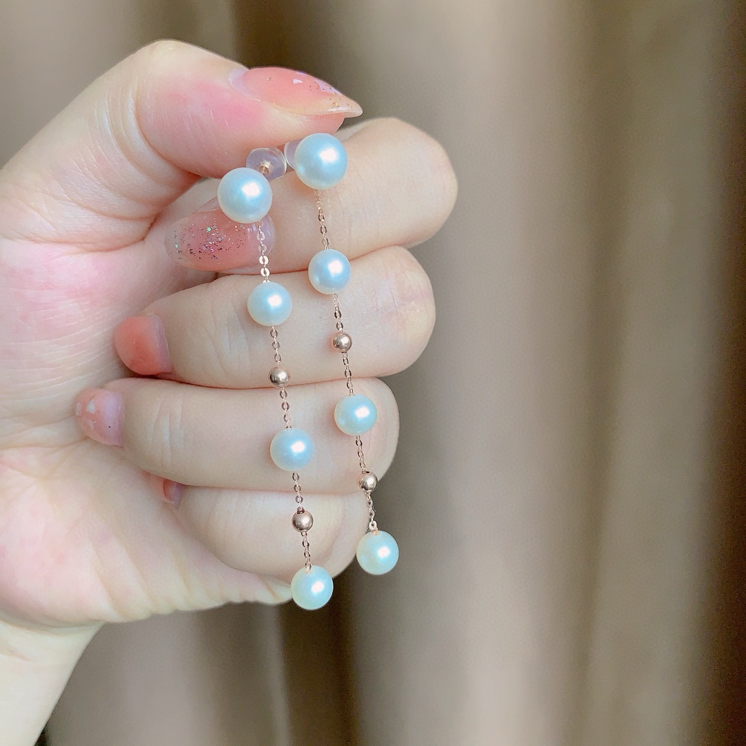 18 K金淡水珍珠 4-6mm耳线一款两戴修饰脸型百搭