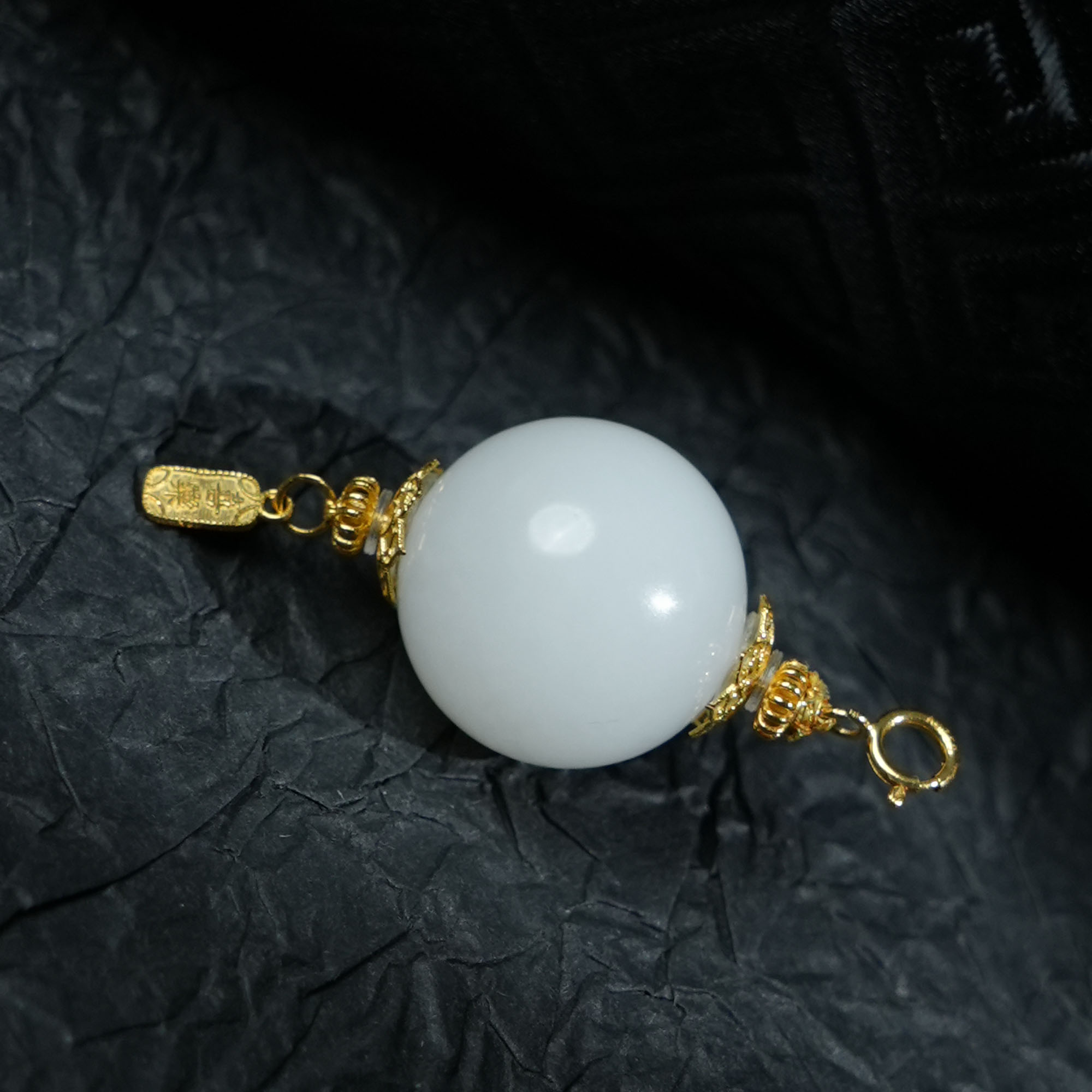 V姐|心选|和田玉俄白玉单珠吊坠 16mm-18K-HL122524