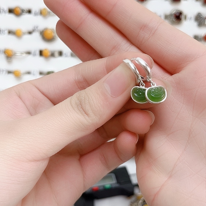 和田玉戒指银S925镶嵌天然