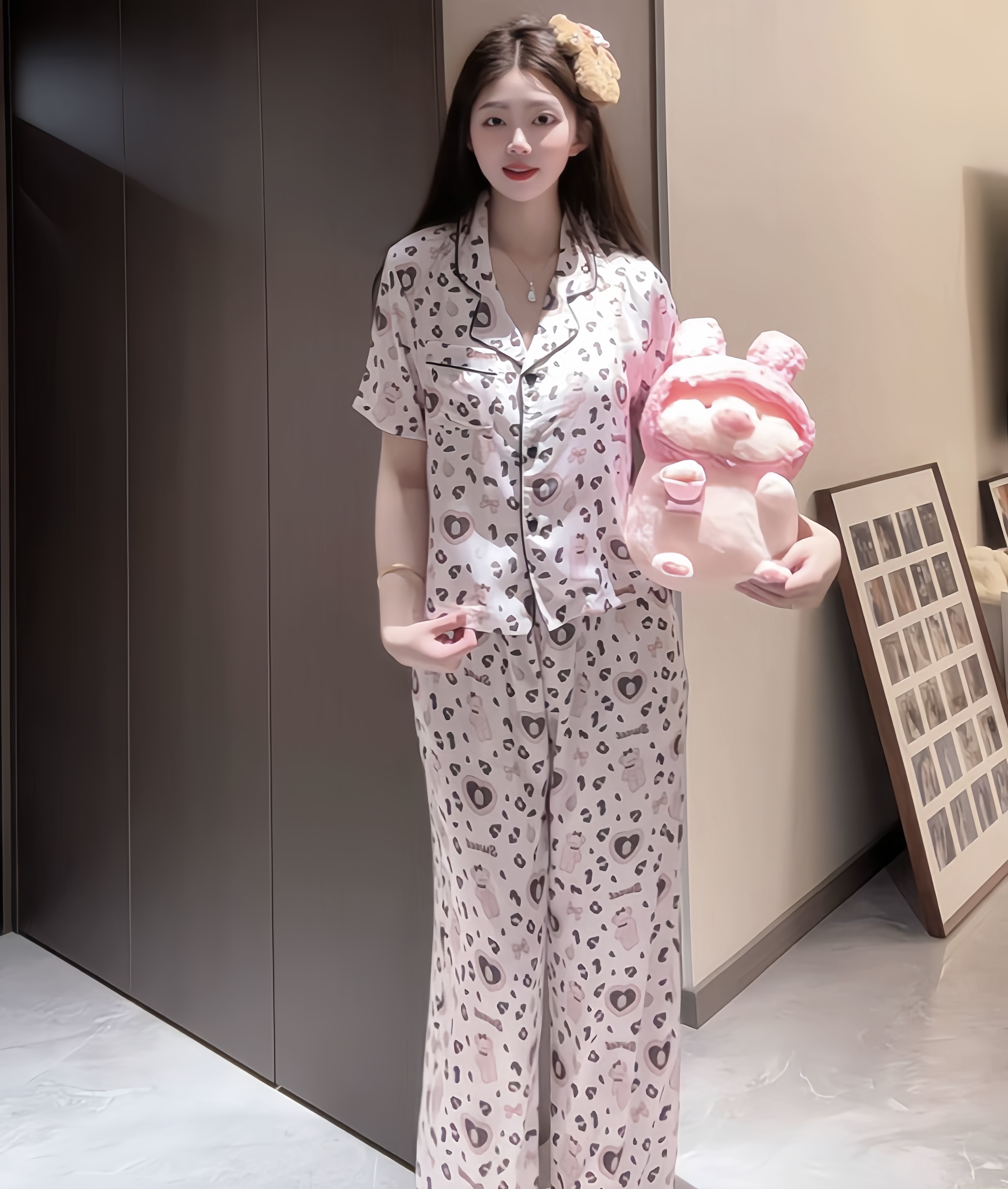 （熊熊）夏季气质可爱减龄休闲显瘦睡衣女短袖家居服套装透气可外穿