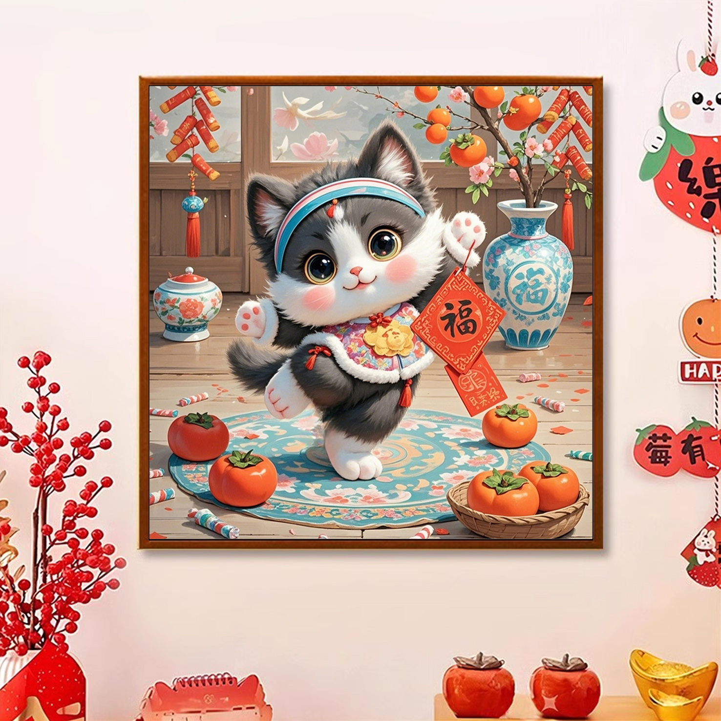 【新疆长绒棉绣布礼盒版】7028富贵猫十字绣大格60x60cm满绣48色