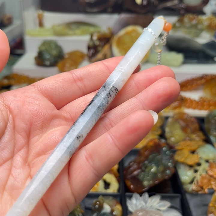 木***开蛇纹石玉未镶嵌发簪
