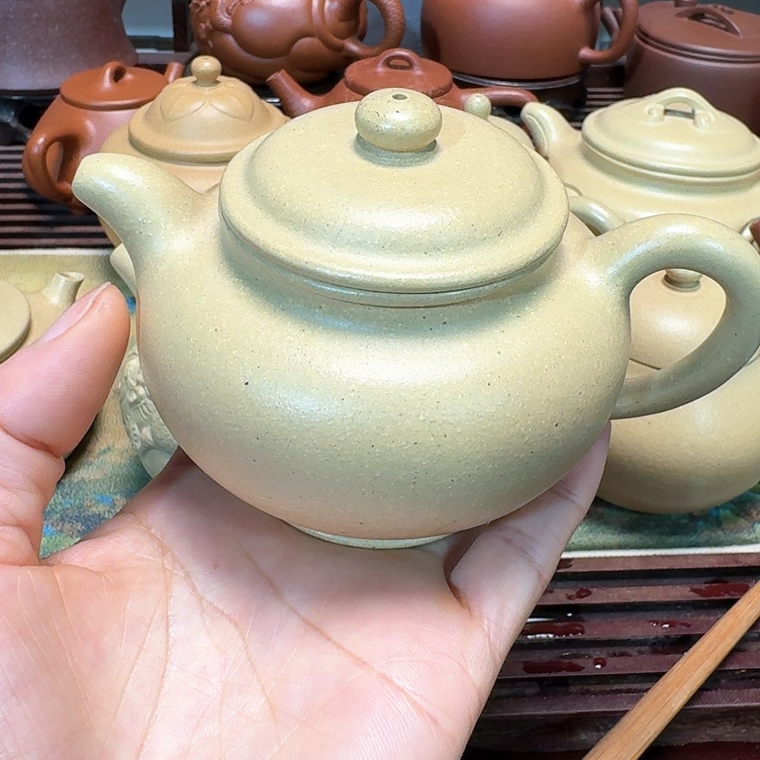 紫砂茶壶本山绿泥半手工微暇