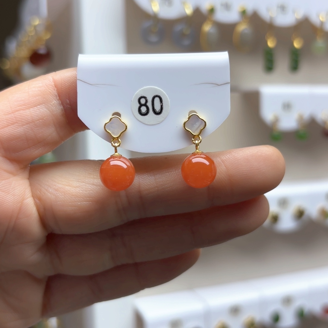 南红玛瑙耳饰银S925镶嵌