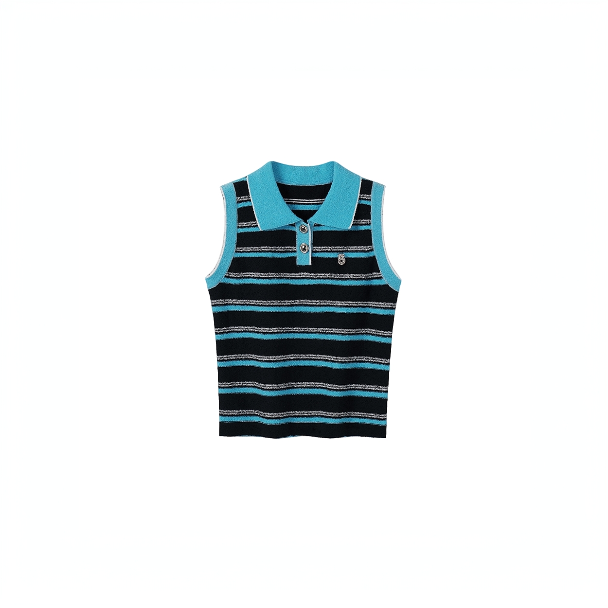 美式撞色条纹POLO领背心女夏季学院风修身显瘦背心针织衫上衣2518