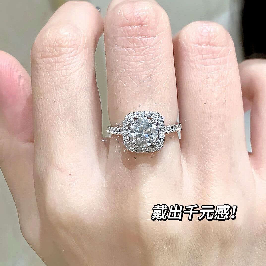 足银戒指 莫桑戒指 【小方糖】开口镶嵌经典女婚戒轻奢商场品牌同款