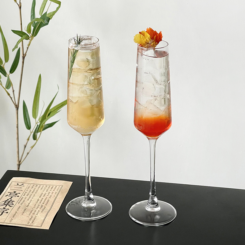 香槟杯高颜值气泡茶酒杯简约高脚杯鸡尾酒杯微醺酒杯冷饮杯玻璃杯