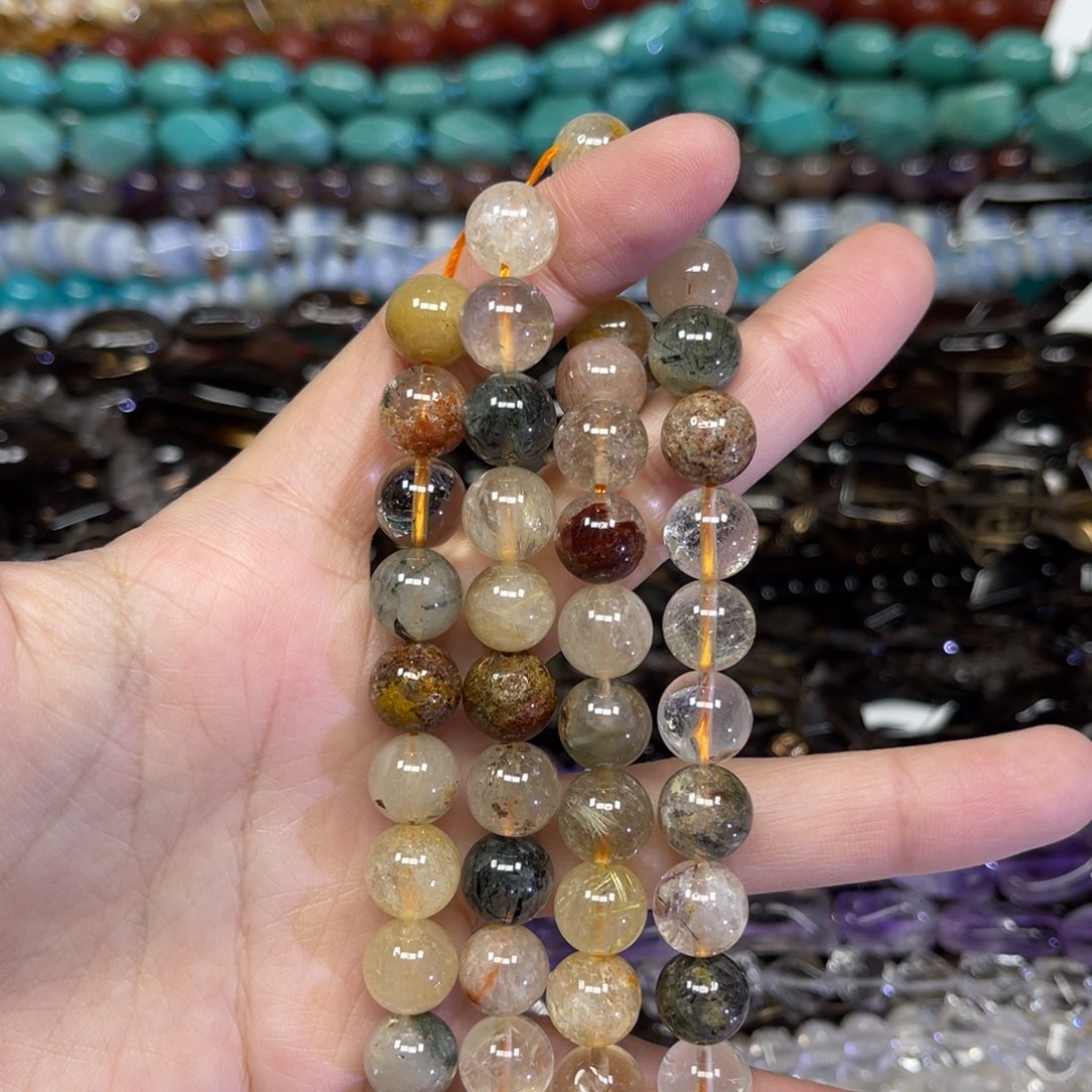 玛瑙/玉髓散珠彩发晶卡10一条