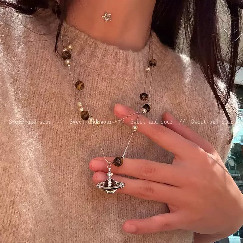 铜合金项链 1087 秋冬复古星球项链女小众设计感双层叠戴毛衣链