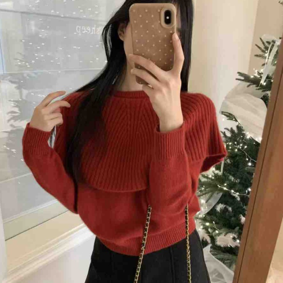 Meiky饼 甜美气质 韩系斗篷披肩假两件针织毛衣 3色