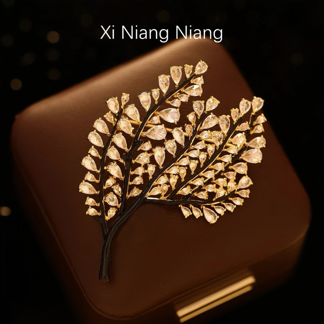 铜合金仿珍珠胸针 澜七-设计师款时尚胸针金枝玉叶高档百搭S5343