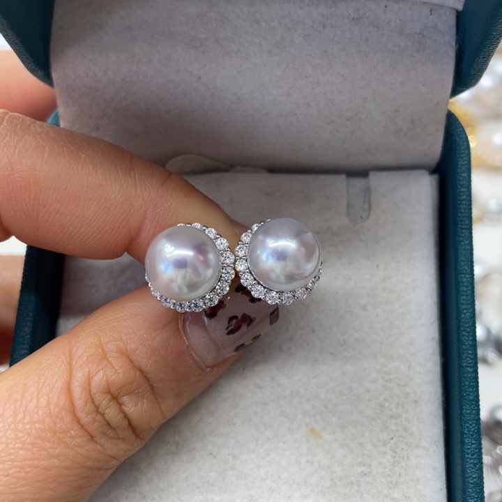 海水珍珠耳饰银S925镶嵌