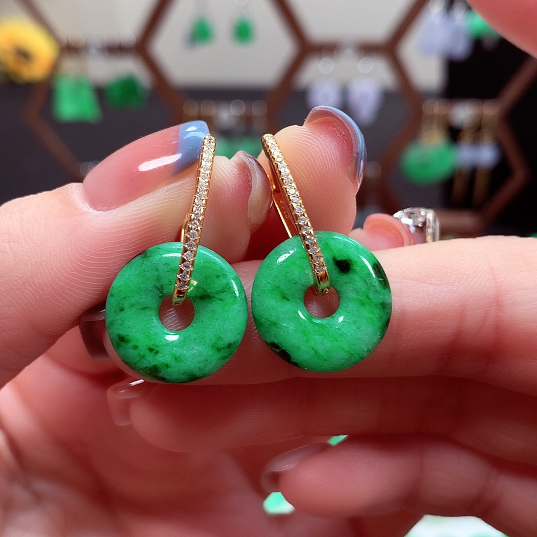 翡翠耳饰银S925镶嵌天然翡翠