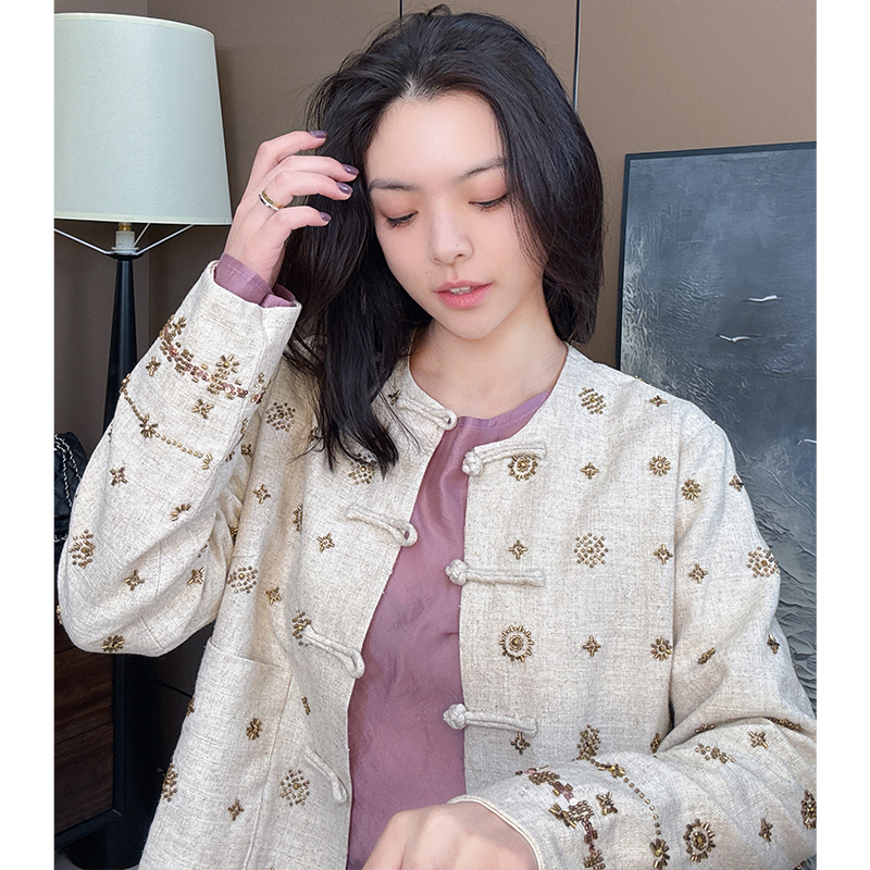 欧韩童话2025早春复古盘扣百搭重工串珠小香风新中式上衣外套6610