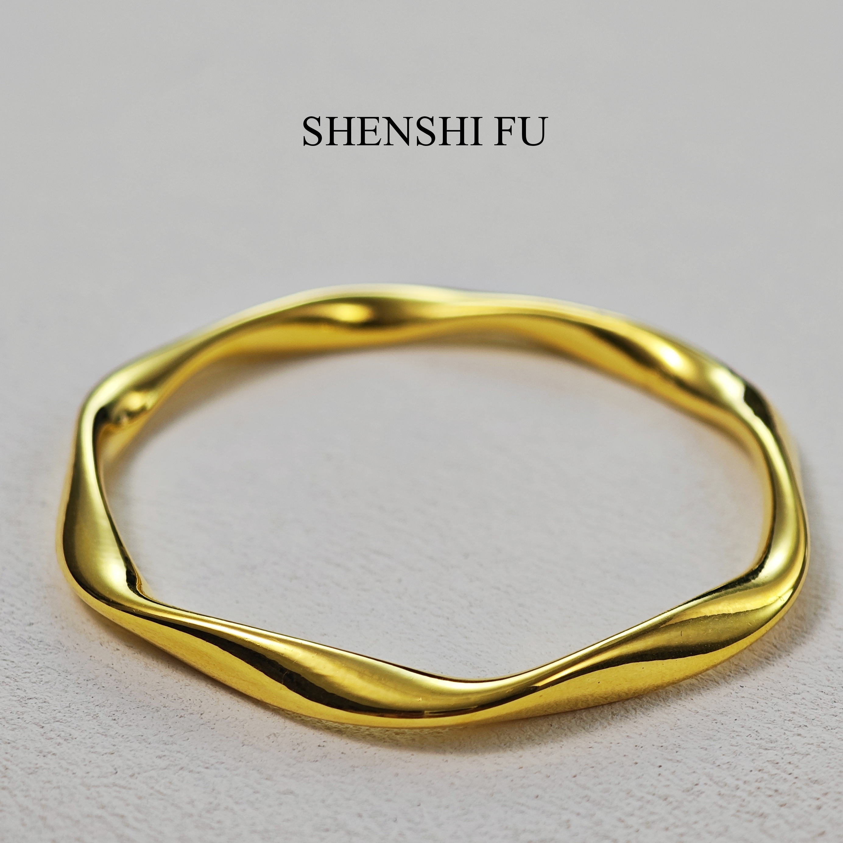 足银手镯 包厚金工艺莫比乌斯亮面实心手镯镜面时尚精美精致